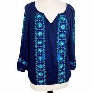 Lucky Brand Top XS Navy Boho D248